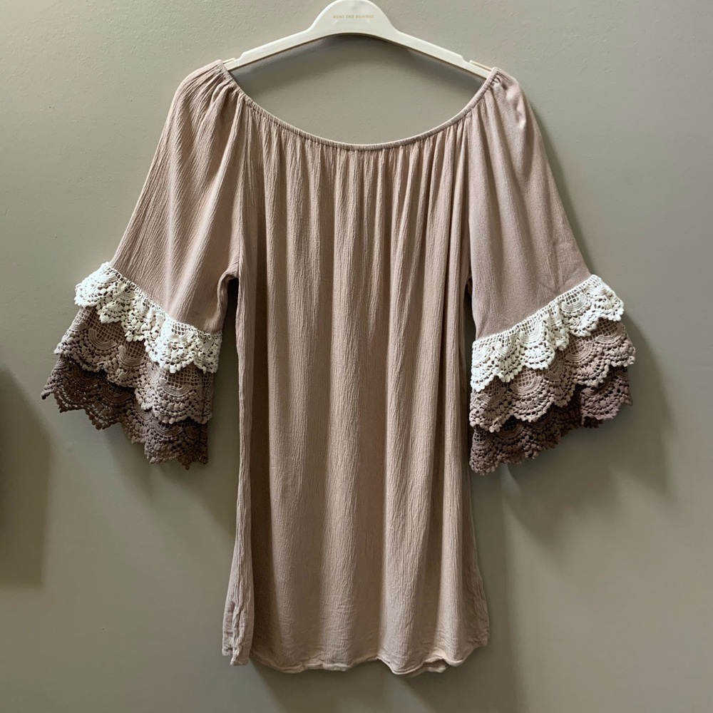 UMGEE Crochet Tiered Bell Sleeve Dress